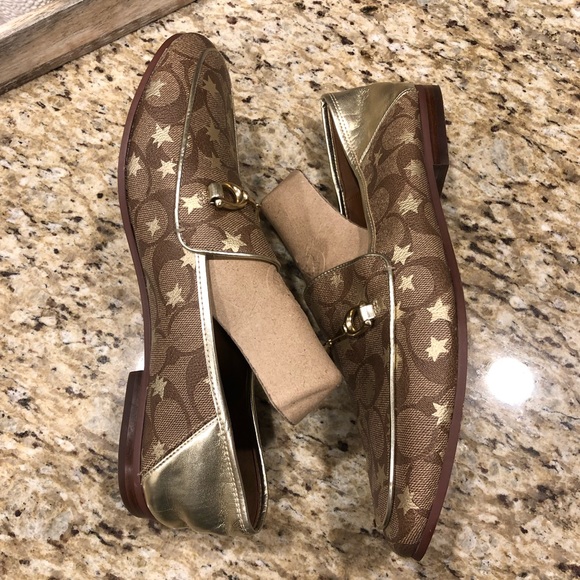 Coach Haley Loafer With Star Print Tan Brown Gold 10 - Picture 6 of 12